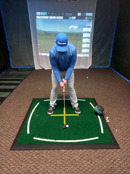Pic 2: Ensuring your putter is in the middle of my stance makes it easier to put the putter in the same position every time. Pic 2: Ensuring your putter is in the middle of my stance makes it easier to put the putter in the same position every time.
