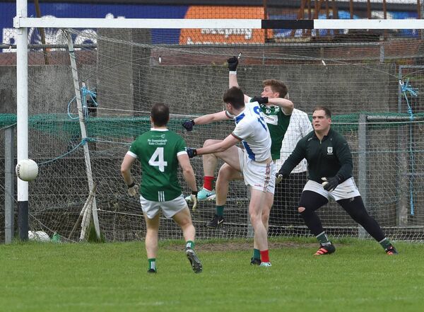 Ballina Stephenites' Matthew McHale sees his effort hit the goal post. Picture: David Farrell Photography 