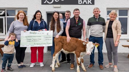 Local Notes: Presentation of cheque to Mayo Roscommon Hospice in memory  of Mary Farrell, Lacken.