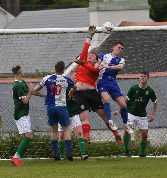 Anxious moments in the Claremorris goal area during the Westaro Cup semifinal at Concannon Park, Claremorris, last Sunday. Picture: David Farrell Photography 