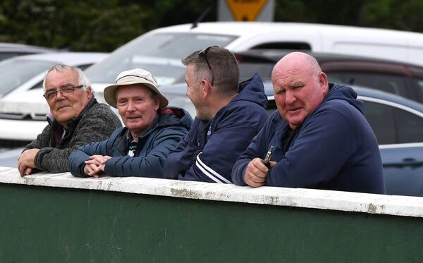A happy group of loyal Ballina Town supporters at the end of the Westaro Cup semifinal at Concannon Park, Claremorris, last Sunday. Picture: David Farrell Photography 