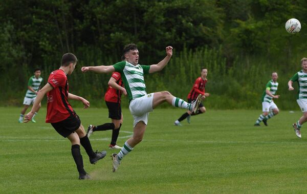 Castlebar Celtic’s Oran Groarke in action against Westport United’s Noah Massey. Castlebar Celtic’s Oran Groarke in action against Westport United’s Noah Massey.