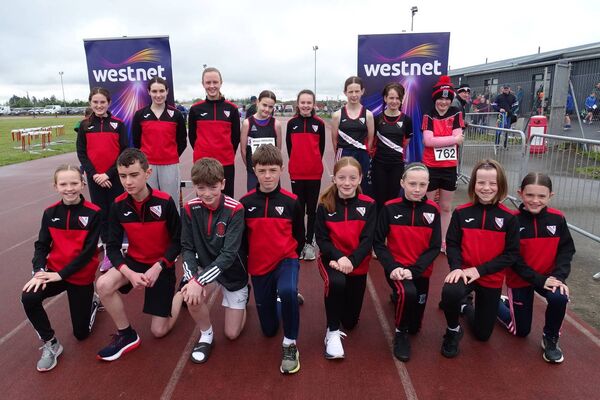 Swinford's under-12 to under-19 athletes who competed in the county championships in Claremorris. Swinford's under-12 to under-19 athletes who competed in the county championships in Claremorris.