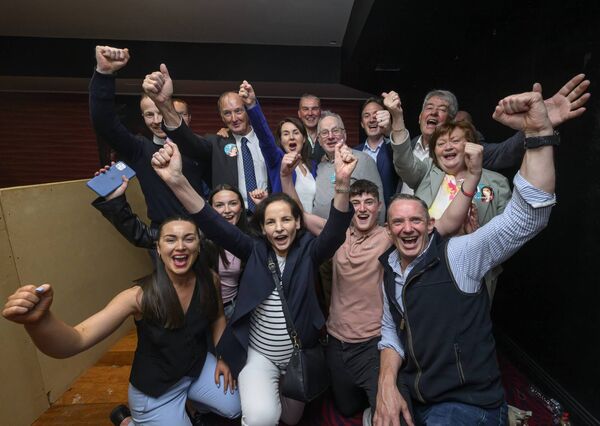 Fine Gael's new councillor from Ballyhaunis, Alma Gallagher, celebrates her election to Mayo County Council with supporters at the TF Royal Theatre, Castlebar. 	Picture: Michael McLaughlin