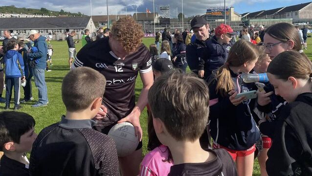 Sean Carrabine signs autographs after the Castleconnor man excelled for Sligo in their Tailteann Cup quarter-final victory over Limerick at Markievicz Park last Saturday. <p>Sean Carrabine signs autographs after the Castleconnor man excelled for Sligo in their Tailteann Cup quarter-final victory over Limerick at Markievicz Park last Saturday.</p>