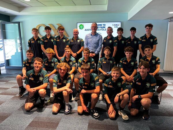 The Australasia team with GAA president Jarlath Burns. The Australasia team with GAA president Jarlath Burns.