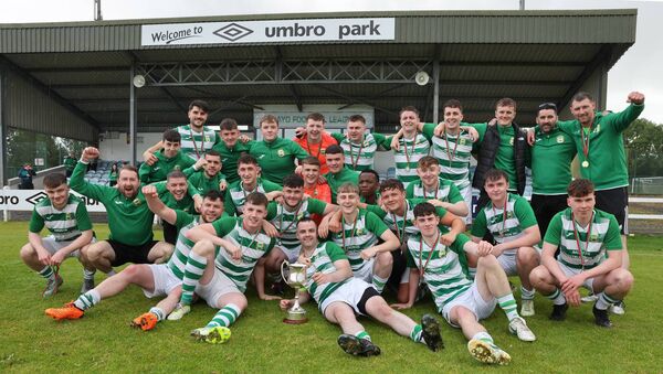 Smiling in the rain: as Castlebar Celtic 'B' after defeated Westport United 'B' in the Tuohy Cup Final in Umbro Park, Milebush. Pictures: Michael Donnelly Smiling in the rain: as Castlebar Celtic 'B' after defeated Westport United 'B' in the Tuohy Cup Final in Umbro Park, Milebush. Pictures: Michael Donnelly