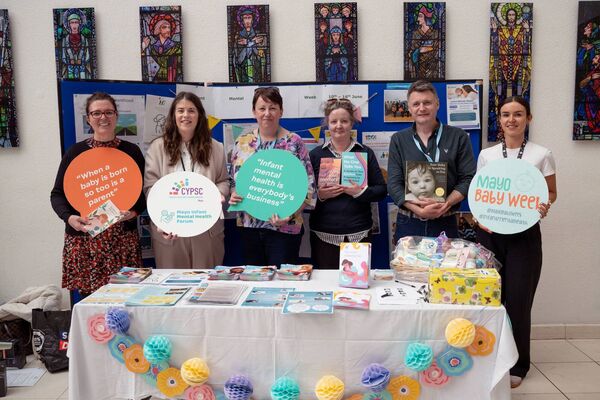 Pictured at the Mayo Infant Mental Health Stand at Mayo University Hospital were, from left: Eva Fitzgerald, Andrea Browne, Maureen Riley, Sinead Conneely, Jarlath Munnelly and Eva O'Riain.  Pictured at the Mayo Infant Mental Health Stand at Mayo University Hospital were, from left: Eva Fitzgerald, Andrea Browne, Maureen Riley, Sinead Conneely, Jarlath Munnelly and Eva O'Riain.