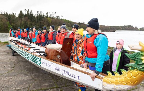 Denise Swanick (extreme right), who is the chairperson, head coach and founder of Ballina Dragons Meitheal Abhainn, is pictured with other members of the club at The Quay, Ballina.