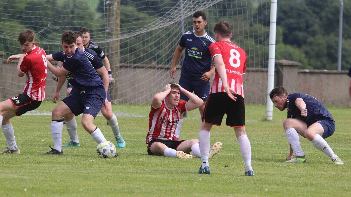 Local Notes: Penalty appeal reaction during Ballyglass FC and Glenhest in the Castlecourt Hotel Premier Division game played in Ballyglass.