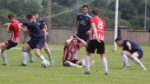 Local Notes: Penalty appeal reaction during Ballyglass FC and Glenhest in the Castlecourt Hotel Premier Division game played in Ballyglass.