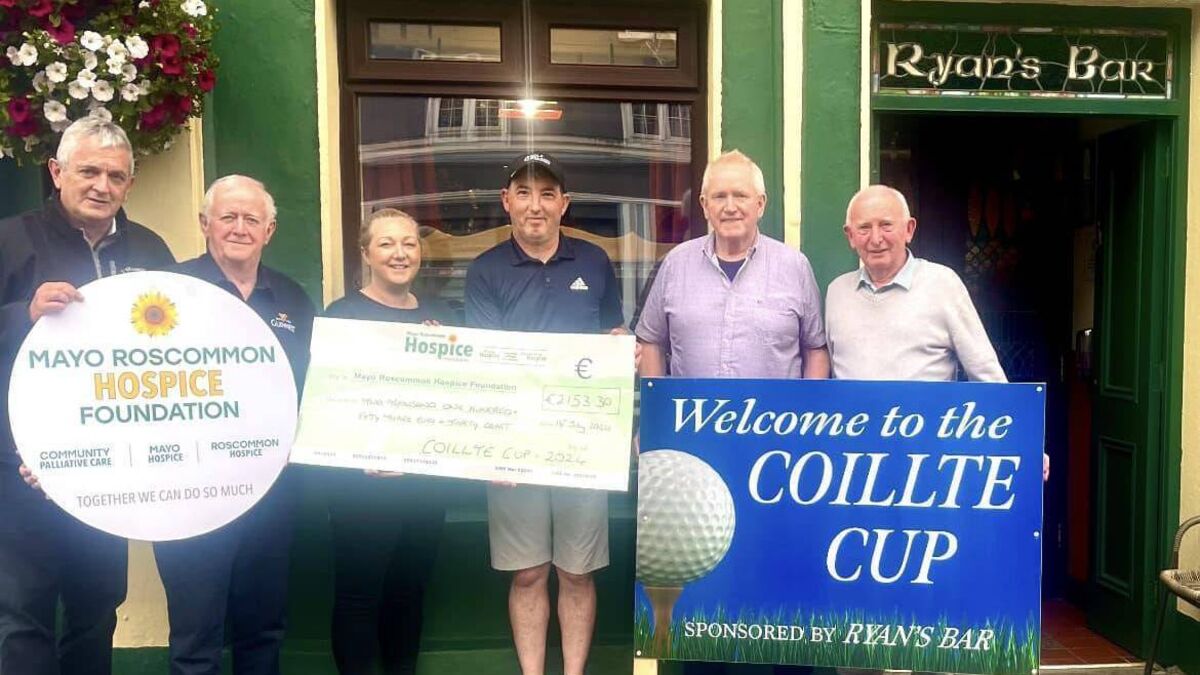 Local Notes: Coillte Cup Group Kiltimagh present cheque to Mayo Roscommon Hospice following their annual golf outing.