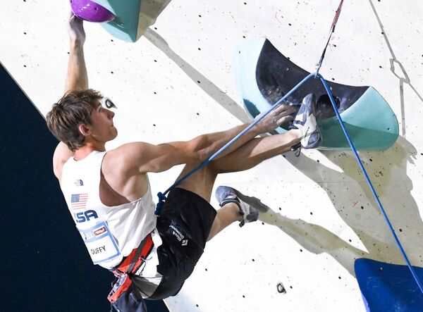 Colin Duffy in action at last year's IFSC Climbing World Cup in Innsbruck, Austria. Picture: ERICH SPIESS/APA/AFP via Getty Images