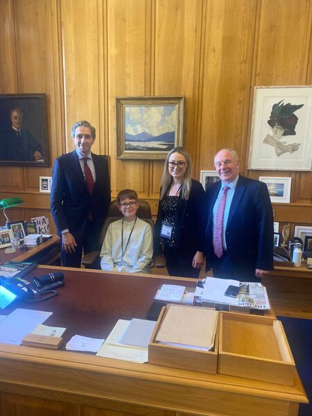 Ross Byrne and his mother, Nicola Byrne, met with An Taoiseach Simon Harris and Fine Gael TD Michael Ring on their recent visit to Dáil Éireann. Ross, aged 12, is from Coguala, Clogher. He attends Holy Angels National School, Clogher. 