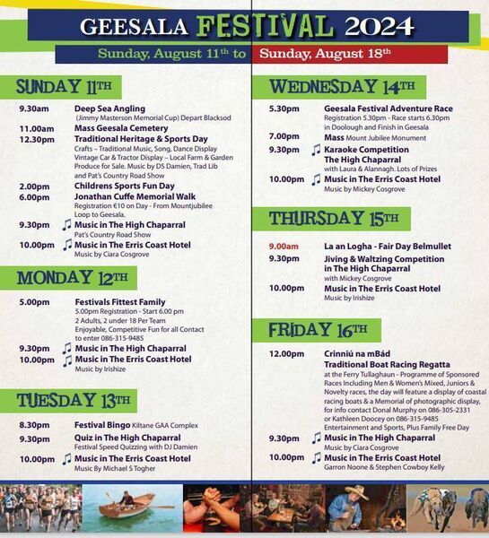 Geesala Festival 2024 schedule - August 11-16.