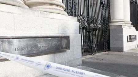 Repair works begin after gates of Government Buildings damaged in apparent ramming
