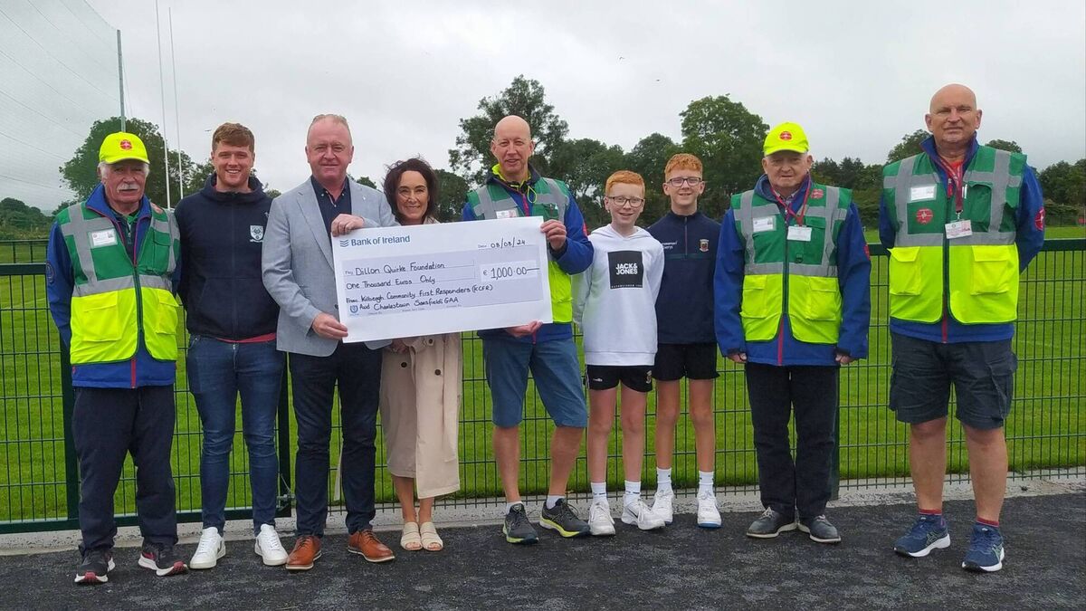 Local Notes: Presentation of cheque from Kilbeagh Community First Responders and Charlestown Bord na nOg towards the Dillon Quirke Foundation.