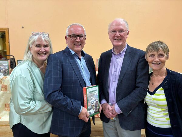 Fr Brendan Hoban (right) and author Peter McLoughlin with guests Anne Sweeney (left) and Patricia Melvin at the launch of 'Addergoole: People and Culture'.