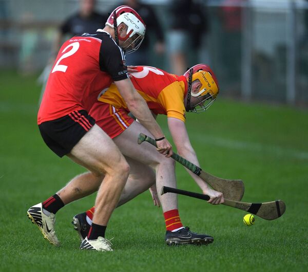 Castlebar Mitchels corner-forward Pearce Murray is marked closely by Ballyhaunis defender Shaun Morley. Picture: David Farrell Photography Castlebar Mitchels corner-forward Pearce Murray is marked closely by Ballyhaunis defender Shaun Morley. Picture: David Farrell Photography