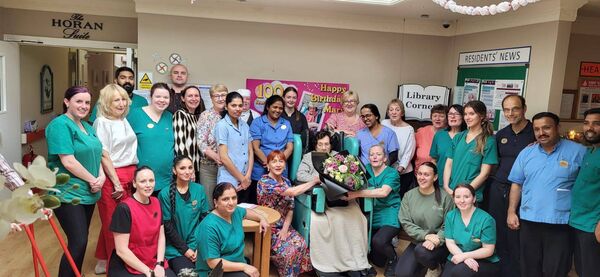 Mary Durkan celebrates her 100th birthday with staff of St Attracta's Residence in Charlestown. 