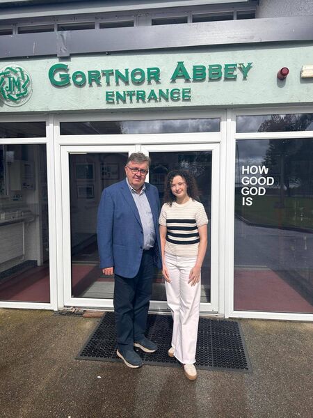 Sarah Garvin, who achieved the maximum marks in the Leaving Cert Applied, is pictured with Gortnor Abbey principal John Mangan.