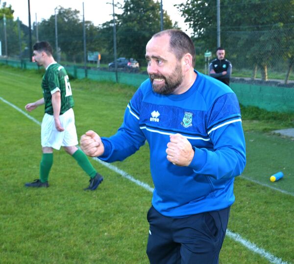 A delighted Manulla manager Aiden Dunleavy at the final whistle. Picture: John Corless A delighted Manulla manager Aiden Dunleavy at the final whistle. Picture: John Corless