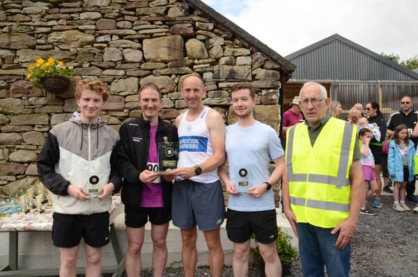 Senior 5K male prizewinners. From left, Darragh McGreal (3rd), Minister Alan Dillon TD, Paul McMahon (1st), Cian O'Mahony (2nd), Seamus Moylette, Islandeady Cycling Club. Picture: John Moylette Senior 5K male prizewinners. From left, Darragh McGreal (3rd), Minister Alan Dillon TD, Paul McMahon (1st), Cian O'Mahony (2nd), Seamus Moylette, Islandeady Cycling Club. Picture: John Moylette