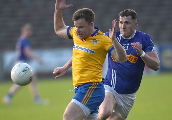 Knockmore’s Alan Loftus is first to the ball in this contest with Conor Diskin, Claremorris. Picture: David Farrell Photography Knockmore’s Alan Loftus is first to the ball in this contest with Conor Diskin, Claremorris. Picture: David Farrell Photography