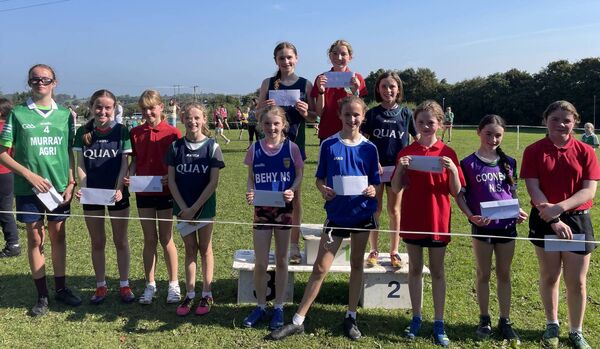 The 5th and 6th class girls who filled the top 12 places in their race at the North Mayo NS Cross Country championships. The 5th and 6th class girls who filled the top 12 places in their race at the North Mayo NS Cross Country championships.
