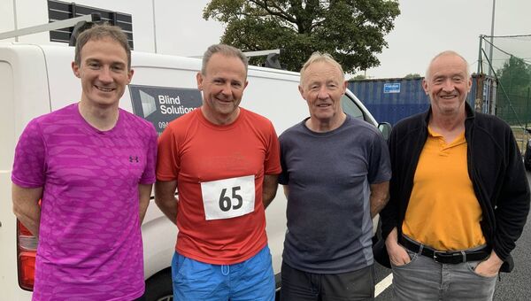 Alan Dillon T.D, Michael Corcoran, Jackie Heneghan and Patrick Jennings getting ready for the off in the recent Ballintubber 5K/10K run. Picture by Tom Quinn