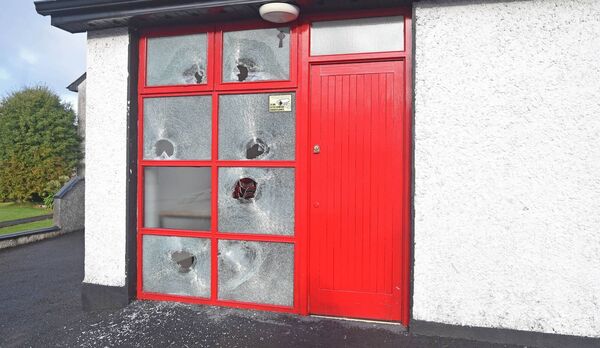 Broken windows from the Order of Malta at St John's place. Photo: Conor McKeown