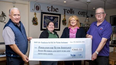 Local Notes: The Folk Cafe, Kiltimagh present cheque to Victims Assistance Charity.