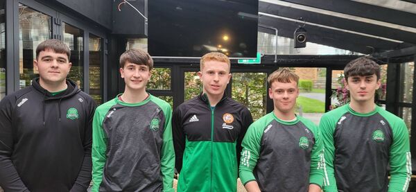 Some of the players who will make up Team Merry Monk's under-20 side, from left: Brian Donohoe, forward, Theo Daly, guard, Barry Walsh, forward, Conor Burke, guard and Mark Cunningham, guard. 