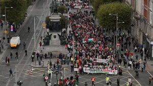 Protesters in Dublin mark one year of Israel-Hamas conflict Protesters in Dublin mark one year of Israel-Hamas conflict