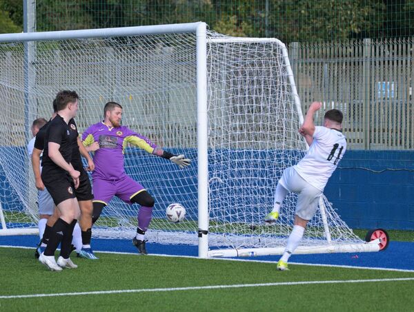 Jason Hunt scores Mayo League’s second goal. Jason Hunt scores Mayo League’s second goal.