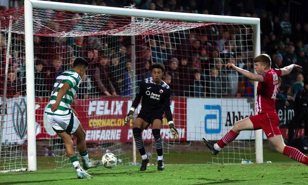 Celtic's hat-trick hero Luis Palma shoots to score his side's second goal of the match. Picture: INPHO/Tom Maher Celtic's hat-trick hero Luis Palma shoots to score his side's second goal of the match. Picture: INPHO/Tom Maher