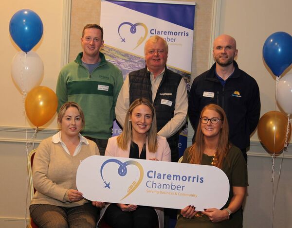 Pictured at the conference were, front row, from left: Evelyn Kearns (Life and Career Coach, Claremorris), Cathy O'Boyle and Andrea Kean (Chamber Chairperson). Back row: Michael Hanley (Hanley Landscaping), Charles Hanley (Claremorris Equestrian and Auctions) and Liam Mullally (Electric Skyline). 