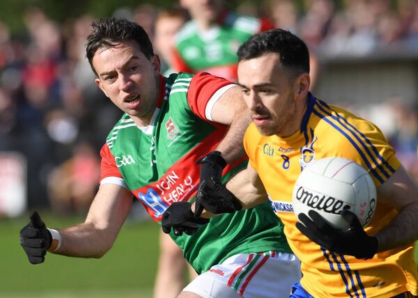 Pictured in opposition during last year's Mayo SFC semi-final were former Mayo teammates Evan Regan of Ballina Stephenites and Knockmore’s Kevin McLoughlin. Both players have had their injury problems this season. Picture: David Farrell Photography Pictured in opposition during last year's Mayo SFC semi-final were former Mayo teammates Evan Regan of Ballina Stephenites and Knockmore’s Kevin McLoughlin. Both players have had their injury problems this season. Picture: David Farrell Photography