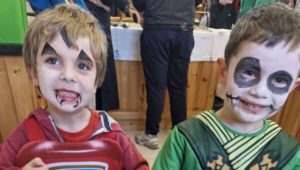 Benji Serantes and Conor Lavin in their Halloween costumes at the recent Market in Ballyglass Community Centre.