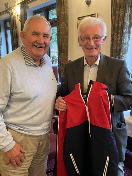Winner on the day Michael Barrins, left, with society captain Chris Brett. Winner on the day Michael Barrins, left, with society captain Chris Brett.