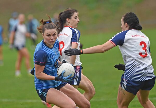 Westport midfielder Aoife Geraghty wheels away from Eoghan Rua full-back Orna O’Dowd. Picture: Conor McKeown Westport midfielder Aoife Geraghty wheels away from Eoghan Rua full-back Orna O’Dowd. Picture: Conor McKeown
