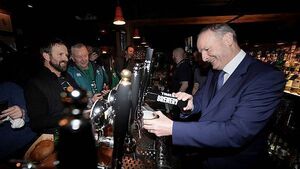Martin pours pints and Harris meets rugby fans as leaders canvass All Blacks match Martin pours pints and Harris meets rugby fans as leaders canvass All Blacks match