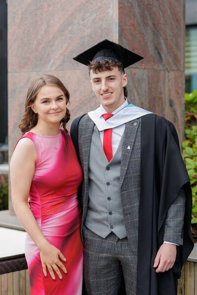 Shaun Noone, Belmullet, Co Mayo graduated from ATU Galway with a Bachelor of Engineering (Honours) in Mechanical Engineering pictured with girlfriend Amy McWilliams. Photo credit: James Connolly Shaun Noone, Belmullet, Co Mayo graduated from ATU Galway with a Bachelor of Engineering (Honours) in Mechanical Engineering pictured with girlfriend Amy McWilliams. Photo credit: James Connolly