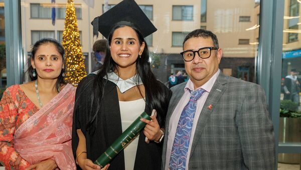 Bitisa Kandel, from Claremorris, Co Mayo graduated from ATU Galway with a Bachelor of Engineering (Honours) in Biomedical Engineering pictured with proud parents Basanta and Kila. Photo credit: James Connolly Bitisa Kandel, from Claremorris, Co Mayo graduated from ATU Galway with a Bachelor of Engineering (Honours) in Biomedical Engineering pictured with proud parents Basanta and Kila. Photo credit: James Connolly