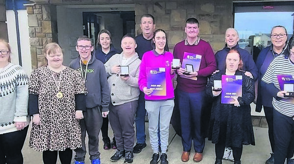 Congratulations to IWA service users for their in-centre awards, Caroline Rowan, Aisling Hennigan and James Maloney and also to Conor Deane, Róisin King, Sean McGrath, Lorena Doherty and Shauna McAndrew for their Gold Gaisce Awards and Certs, pictured with support staff. Congratulations to IWA service users for their in-centre awards, Caroline Rowan, Aisling Hennigan and James Maloney and also to Conor Deane, Róisin King, Sean McGrath, Lorena Doherty and Shauna McAndrew for their Gold Gaisce Awards and Certs, pictured with support staff.