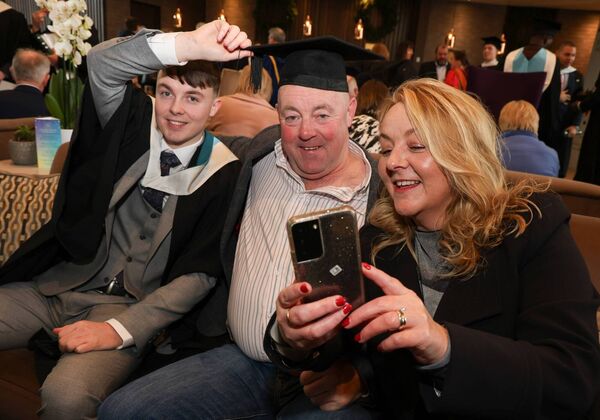 Finnian Carolan from Doolough, Geesala, graduated from Atlantic Technological University (ATU) last month with his parents Michael and Cathy Carolan. Picture by: Aengus McMahon. Finnian Carolan from Doolough, Geesala, graduated from Atlantic Technological University (ATU) last month with his parents Michael and Cathy Carolan. Picture by: Aengus McMahon.