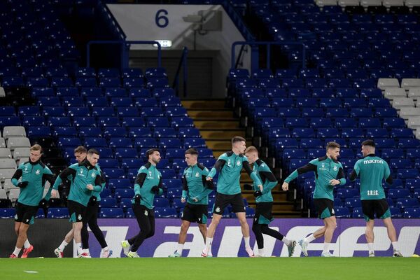 Shamrock Rovers Squad Training, Stamford Bridge, London, England 18/12/2024 Trevor Clarke, Daniel Mandroiu, Darragh Burns, Johnny Kenny and Lee Grace Mandatory Credit ©INPHO/Laszlo Geczo Shamrock Rovers Squad Training, Stamford Bridge, London, England 18/12/2024 Trevor Clarke, Daniel Mandroiu, Darragh Burns, Johnny Kenny and Lee Grace Mandatory Credit ©INPHO/Laszlo Geczo