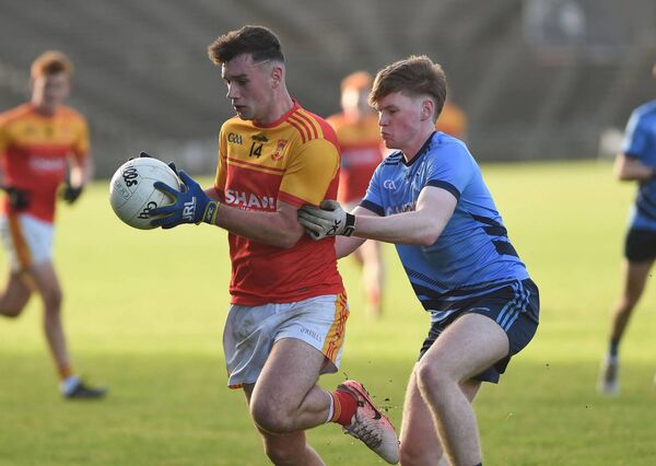 Castlebar Mitchels Eoghan Hughes holds off Westport's Eoghan Canavan during the Mayo U21 A Final. Picture: Conor McKeown Castlebar Mitchels Eoghan Hughes holds off Westport's Eoghan Canavan during the Mayo U21 A Final. Picture: Conor McKeown