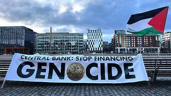 Protesters target Central Bank over sale of Israel Bonds in EU