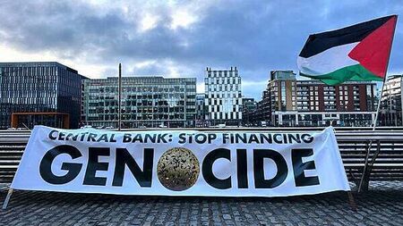 Protesters target Central Bank over sale of Israel Bonds in EU